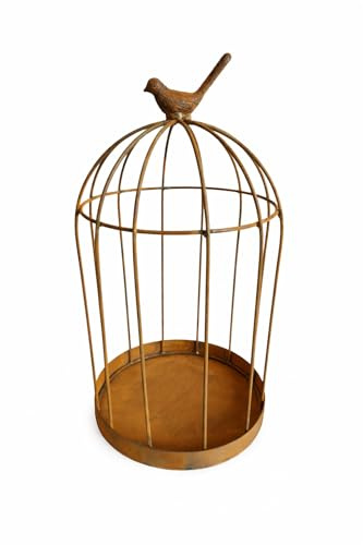 Bornhöft Dekorativer Vogelkäfig aus Edelrost, Vintage-Stil, 45 cm Höhe, 24 cm Durchmesser, mit Vogelfigur, Gartendekoration