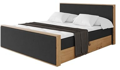 ALTDECOR Boxspringbett mit Matratze und Lattenrost, Topper, Fußteil,Polsterbett mit Bettkasten, Bett mit Stauraum H4-Matratze, Doppelbett, Boxbett - LOLLI9-Z Schwarz 200x200