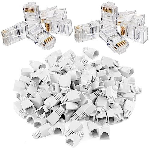 Splinktech Safekom 10x Set Of Packs RJ45 Network Ethernet Cat5e Cat5 Cat 5e CAT6 Cat6e 8P8C UTP STP Gold Plated LAN Cable Plug Crimp Ends Connector Plugs & 10 Pcs RJ45 Crimp End Boots