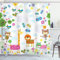 ABAKUHAUS Kindergarten Duschvorhang, Floral Funny Animals, Stoffliches Gewebe Badezimmerdekorationsset mit Haken, 175 x 200 cm, Weiss Mehrfarbig