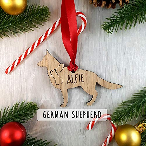 Personalised German Shepherd Wooden Dog Decoration - Sustainable Oak Tree Bauble