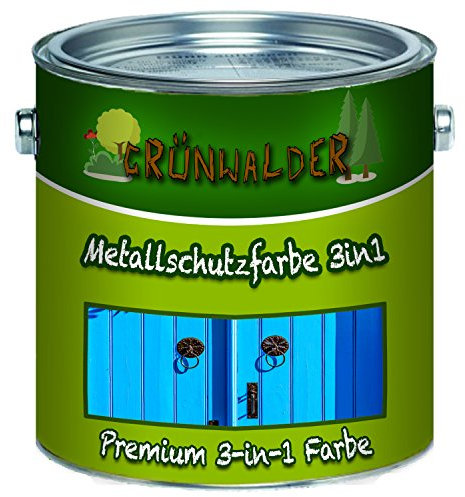Grünwalder Metallschutzfarbe 3in1 premium Metallschutzlack 3-in-1 effektiver Schutzanstrich auf metallischen Untergründen, wie Eisen, Stahl, Aluminium, Zink und Metall (1 L, Schwarz (RAL 9005))