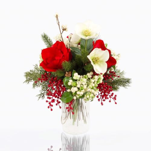 artplants.de Künstlicher Weihnachts Strauß Kalikimaka, rot-weiß, 45cm, Ø30cm - OHNE VASE - Künstlicher Blumenstrauß