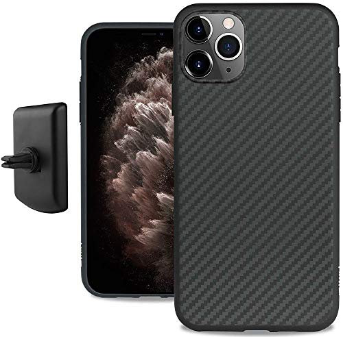 Evutec Karbon IPhone 11 Pro Max 6.5 Inch, Unique Hard Smooth Heavy-Duty Phone Case Cover Real Aramid Fiber Strong Protective Slim 1.6mm Durable (Black)-AFIX+ Free Vent Mount