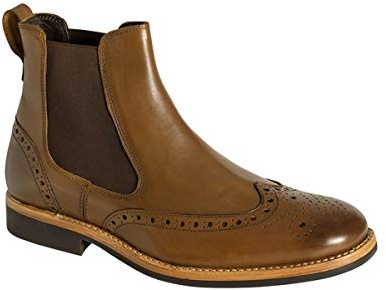 Hoggs of Fife 4218 Stanley Semi-Brogue Dealer Boots Burnished Tan - Full grain calf leather, Hand stitched stud effect rubber soles