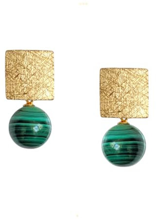 Ohrstecker gold grün Malachit hängend Silber 925 mit Stein