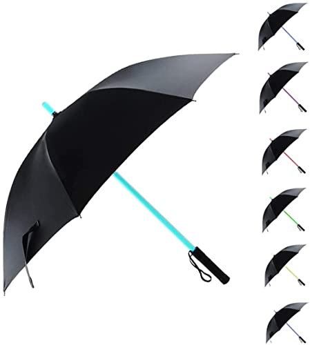 Otek LED Lichtschwert Stil Regenschirm mit Taschenlampe, beleuchtet mit 7 Farben wechselnden Lichtern Golfschirme, Gelb, Blau, Grün, Rot, Violett