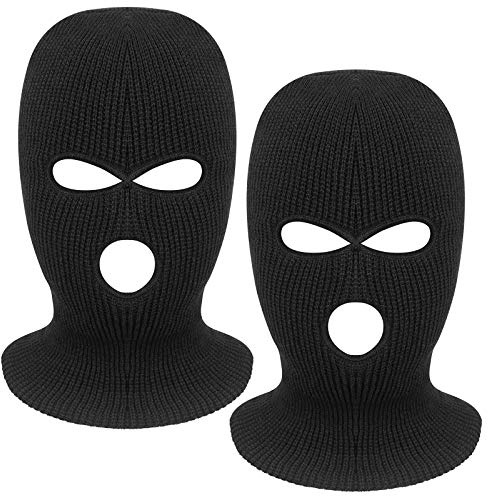 Tmflexe 2 Pack 3-Hole Full Face Mask Ski Mask Winter Balaclava Cap Knitted Face Cover for Winter Outdoor Sports (Black)