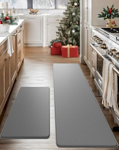 Küchenmatte & Vorleger gegen Müdigkeit – 2 Stück gepolsterte rutschfeste wasserdichte Küchenbodenmatten ideal für den Einsatz vor der Spüle, PVC, Memory-Schaum, Komfort-Dekor, Büro, Waschküche