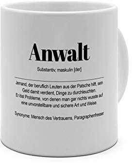 XXL Riesen-Tasse mit Definition Anwalt - Tasse mit Spruch, Wörterbuchtasse, Geschenktasse, witzig, Kaffeebecher, Becher, Jumbo-Tasse, Riesen-Becher - Farbe Weiß
