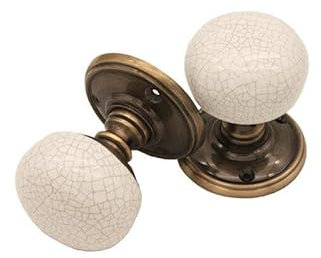 Infinity Decor Porcelain Mortice Door Knob – Ivory Crackle Glaze/Florentine Bronze Rose
