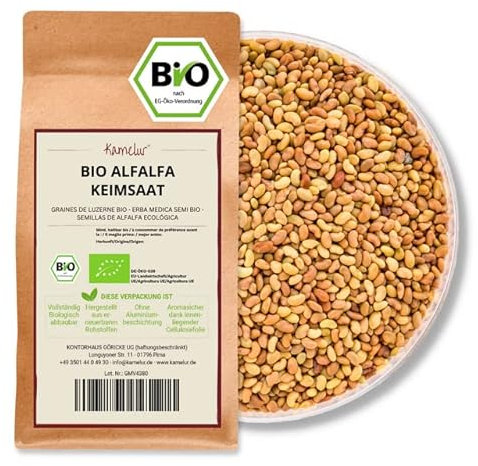 Kamelur BIO Alfalfa Sprouts Seeds - Semi Di Erba Medica Bio, Semi Di Germinazione Senza Additivi - Semi Di Erba Medica In Confezione Biodegradabile