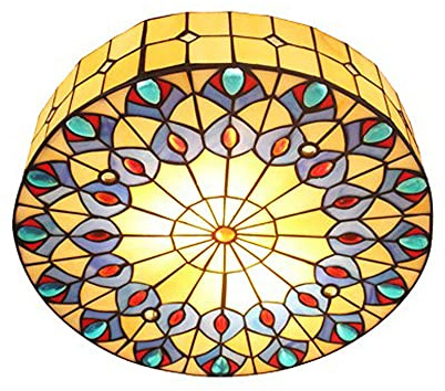LED Deckenlampe Schlafzimmer Vintage Küchenlampe Tiffany Wohnzimmer Barock-Deckenleuchte Mit Runde Bunt Glas Lampenschirm Flush Mount Leuchten E27 Für Gang Porch Light Corridor Leuchten Balkon (40cm)