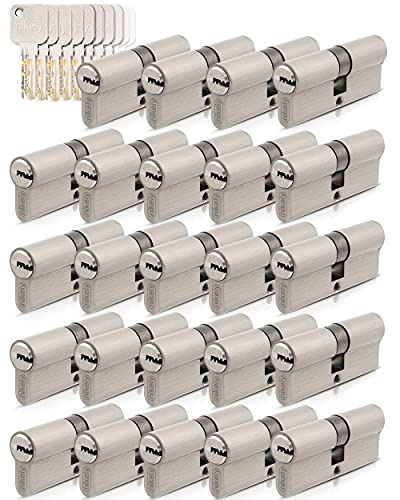 GERCAR - Pro - Lot 24x cylindre à double entrée 80 mm - 24x cylindre serrure/barillet de porte d'entree/interieure 40/40 mm - En laiton Avec 120 clés - Longueur : 80 mm, A: 40 B : 40