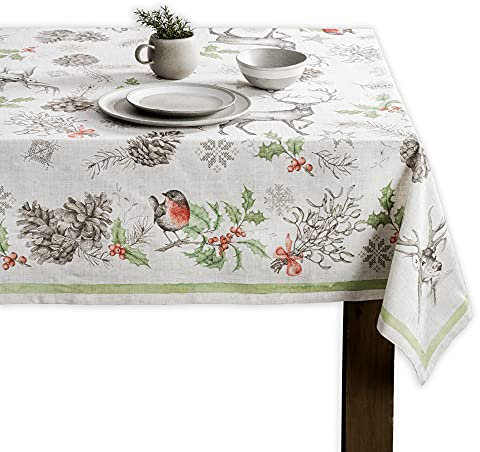 Maison d'Hermine Table Cloth Rectangle Table 100% Cotton Tablecloth for Dining Room, Farmhouse, Home, Hotel, Parties & Wedding - Gifts for Mothers Day (Christmas Dew, 140cm x 230cm)