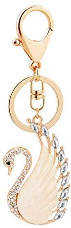 Shining crown süßer Schwan Strass-Schlüsselanhänger für Frauen funkelnde Legierung Taschen-Geldbörsen-Dekorationsanhänger Charm-Auto-Schlüsselanhänger süßes Taschenzubehör (weiß)