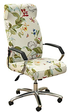 Highdi Office Chair Covers Stretch High Back, Flowers Print Computer Chair Covers Universal Spandex Soft Rotating Chair Slipcover Washable Office Desk Boss Chairs Protectors (Green Leaves,L)