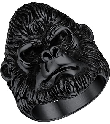 Bandmax Gorilla Ring für Damen Herren Gothic Punk Ring Schwarzer Gorilla Fingerring Ringgröße 72 Edelstahl Bandring Partnerring Schöner Tierring Unisex Gorilla Accessoire für Halloween Weihnachten
