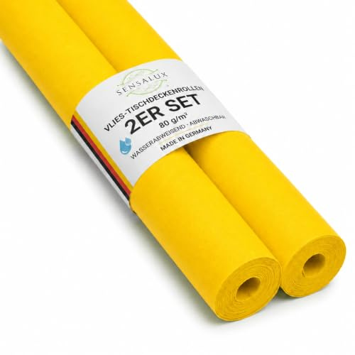 Sensalux Vlies Tischdeckenrolle 2er Set 1,18 x 25 m Gelb, 80 g/m² | abwaschbar, wasserabweisend, stoffähnliche Tischdecke Rolle, OEKO-TEX, Party, Catering, Gastro