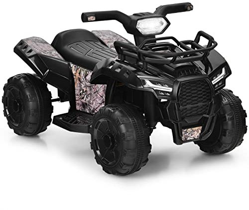 DREAMADE 6 V Quad pour Enfant 18-36 Mois, Voiture Électrique avec Roues Résistants, Charge Max. 20KG, Musique et Klaxon, Coussin en Plastique et Réglage du Volume (Noir)