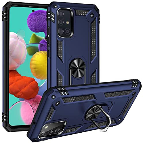 Verco Hybrid Armor Shiel Case für Samsung Galaxy A51 Hülle, extrem robust mit Magnet Fingerring Halter Handyhülle für Samsung A51 Panzerhülle, Blau