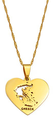 Griechenland Karte Anhänger Halskette - Herz Griechenland Karte Anhänger Halsketten Griechischer Schmuck Ethnische Schlüsselbeinkette Unisex Patriotische Pulloverkette Halsketten,Silber,60cm