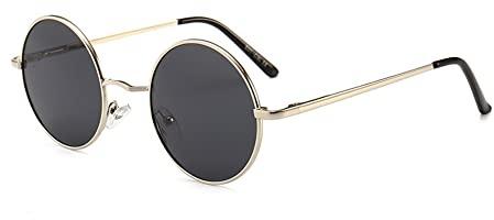 JoXiGo Sunglasses Mens Women Polarised UV400 Protection - Retro Round Classic Metal Frame (Silver Black)
