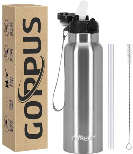 GOPPUS Bouteille d'eau en Acier Inoxydable 750ml/24oz - Thermique et Isolée, Chaude ou Froide, Étanche pour Adultes