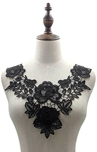 Stickerei Spitzenbesatz Häkelspitze Patch Spitzemotiv Applique Patches Einsatzkragen,Bestickte Blumen Spitze Kragen Applikation für Nähen Handwerk Kostüm Hochzeitskleid Brautkleid Deko,Schwarz