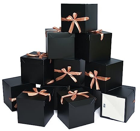 GP SUP Quadratische Geschenkboxen mit Band für Geburtstag, Brautjungfer, Hochzeit, Weihnachten, Antrag, Anlass (15,2 cm, schwarz), 12 Stück