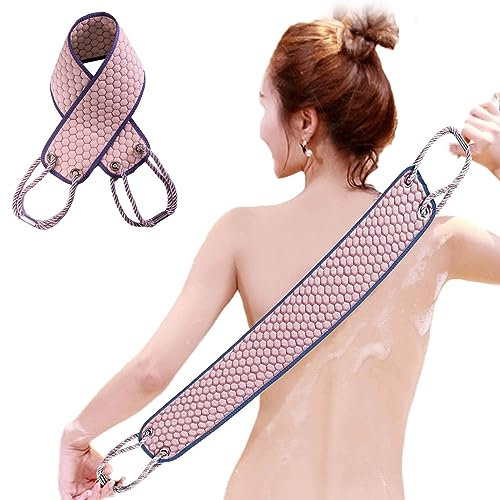 Exfoliating Back Scrubber for Shower, 37 Inches Back Washer with Handles, Exfoliating Washcloth Body Exfoliator Bath Tool to Scrub Your Body Deeply for Men & Women Exfoliation (Pink)