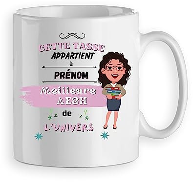 Mug/tasse AESH personnalisée avec un prénom - cadeau AESH personnalisé - modèle1 AESH meilleur de l'univers