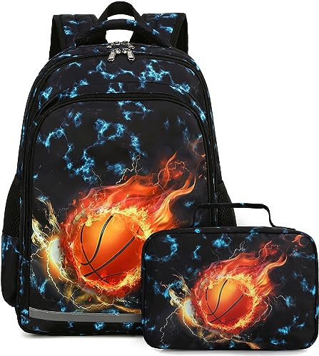 LEDAOU kinder schulrucksack Schulranzen jungs Mädchen teenager Rucksack schule mit Lunchtasche vorschule Grundschule(Basketball)