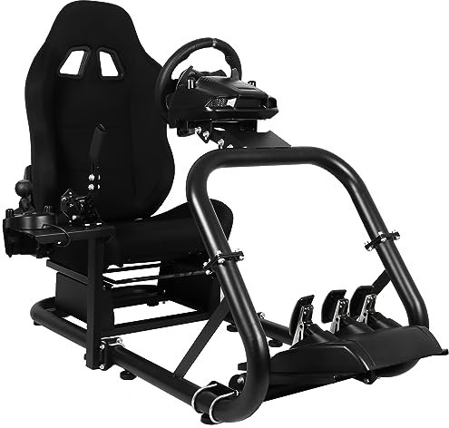 Anman Racing Simulator Cockpit Pro with Seat Professional Sim Racing Wheel Frame Large Round Tube Fully Adjustable without Pedal Wheel and Handbrake (COCKPIT PRO - BLACK)