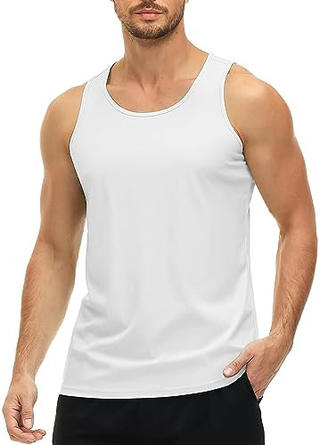 MAGCOMSEN Herren Tanktop T-Shirt Ohne Ärmel Fitness Shirt UV Schutz Muskelshirt Männer Leicht Sportshirt Schnell Trockend Stretch Funktionsshirts für Jooging Gym Weiß XL