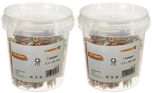 Meister Universalschrauben 5,0 x 80 mm - 175 Stück im Set - Senkkopf - PZ Pozidriv-Antrieb - Teilgewinde - Gelb verzinkt/Schrauben-Set/Schrauben-Eimer / 904080 (Packung mit 2)