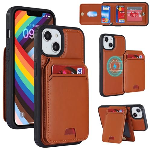 Zouzt for iPhone 13/14 Detachable 2 in 1 Wallet Case with Card Holder for Magsafe, Magnetic PU Leather Flip Credit Slot Protective Phone Cover Women Men for iPhone 13/14 6.1 Inch - Brown