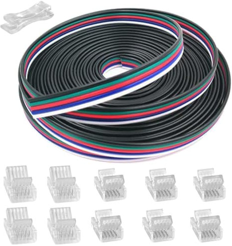 GTIWUNG LED Verlängerungskabel 10M/32.8ft, 5 Polig LED Band Verbindungskabel LED Strip Extension Kabel, inkl Lückenlose Stecker, 5-Poliger 12mm Stecker für 5050 3528 2835 LED Streifen Licht