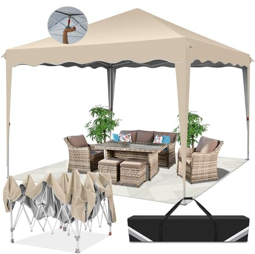 COBIZI Tonnelle Pliante 3x3 Imperméable, Barnum Pliant 3x3 avec Bord ondulé, Tonnelle avec Bande Imperméable, UV 50+, 3 Niveaux de Hauteur réglables Barnum, pour Camping Mariage Plage Festival, Kaki