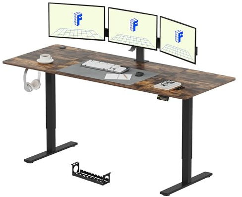 FLEXISPOT 200 * 80cm Electric Standing Desk Adjustable Standing Desk Sit Stand Up Desk Computer Desk with Hook Memory Function for Office and Home (Rustic brown+Black)