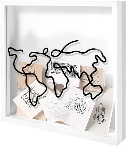 Adventure Archive Box - Caja de recuerdos de viaje de 30,5 x 30,5 cm, con diseño de mapa del mundo, marco de caja de sombra con ranura en la parte superior, soporte para boletos, pantalla de memoria y