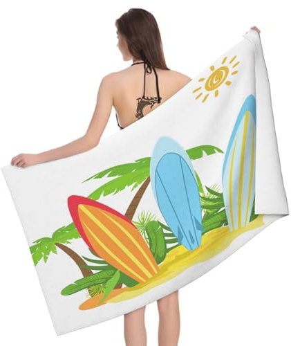 Mikrofaser Strandtuch Surfbrett Abenteuer 160x80 cm, 3D Karikatur Badetuch für Erwachsene Kinder Weiches Leicht Handtuch Schnelltrocknend Sandfreies Strandhandtuch