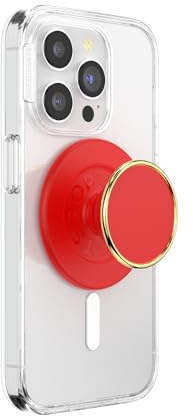 PopSockets Phone Grip for MagSafe with Kickstand, Magnetic Stand, Swappable Top, Secure Hold for iPhone MagSafe Cases, Phone & Tablet Grip - Enamel Rosso