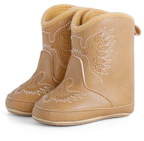 Cheerful Mario Bébé Garçon Fille Bottines Bebe bottes de Cowboy Chaussure Premier Pas Souple Cuir PU Brun 12-18 Mois
