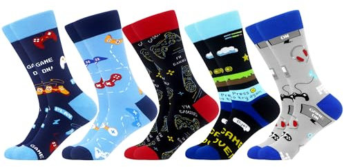 WeciBor Herren Lustige Bunte Socken, 5 Paar Mehrfarbig Gaming, Größe 39-42