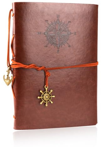 Hopton PU Leder Tagebuch, Nachfüllbar Notizbuch A5, Blanko Reisetagebuch Vintage Journal, Kraftpapier Ringbuch Skizzenbuch A5 Leeres Buch mit 160 Seiten (23.3 × 16 cm,Braun)