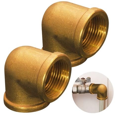 2 Stück Messing Winkel 90°, 1/2 IG/IG, 1/2 Zoll Messing Bogen 90 Grad, 90 Grad Messing Gewindefitting, 1/2 Zoll Innengewinde Rohrwinkel Bogen Adapter, Messing Rohrwinkel für Bewässerungsanlagen