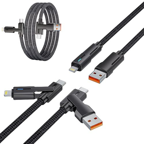 ROTRES Câble de Charge Rapide 4 en 1, Câble USB vers type C/Lightning vers USB, Nylon Tressé Câble de Charge Compatible avec iPhone Samsung Galaxy Huawei Google MacBook iPad 100 W (2 m)