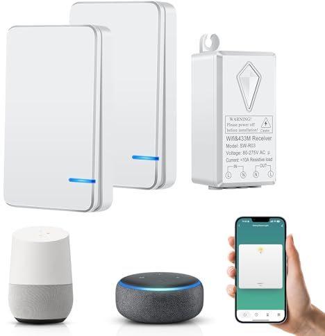 NineLeaf Smart Wireless Switch Kit, Mini-WiFi-Modul Mit Mini-Switchs, Smart Life,Tuya App-Steuerung, Alexa,Google Home Sprachsteuerung, kabellos(2*Schalters 1*Empfänger)