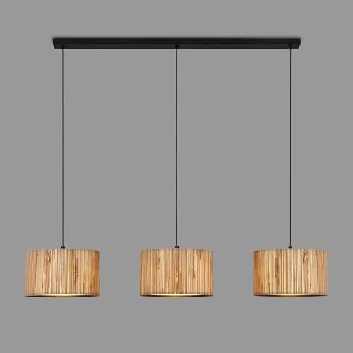 BRILONER - Pendelleuchte mit Seegras Schirm, 3x E27 Fassung, max. 10 W, Boho, aesthetic, Hängeleuchte, Hängelampe Esstisch, Esszimmerlampe hängend, Wohnzimmerlampe, 110 x 25 x 120 cm (LxBxH), Natur